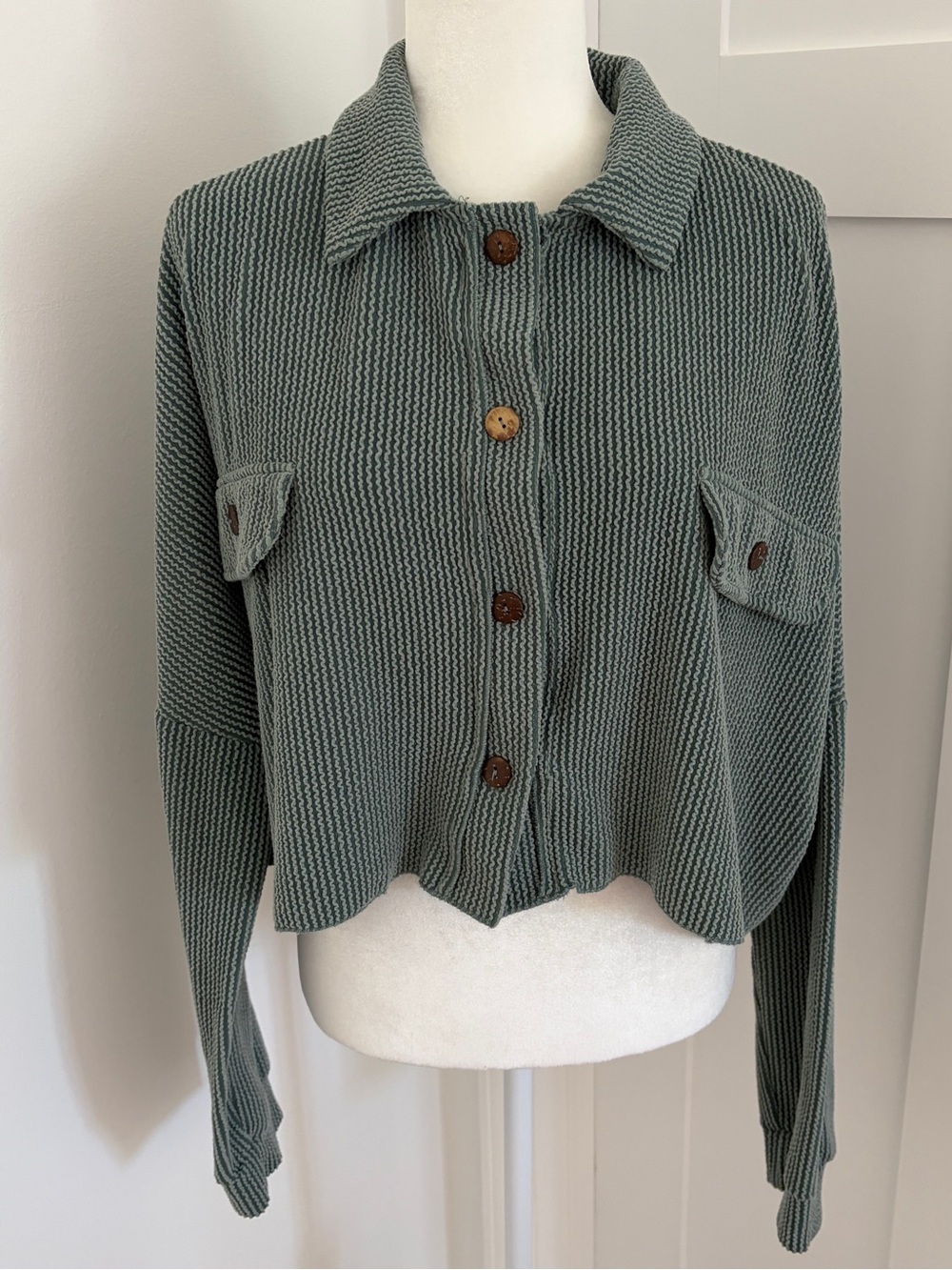 Altar’d State Waffle Knit Cropped Shacket Jacket Top Green Size Large*X10
